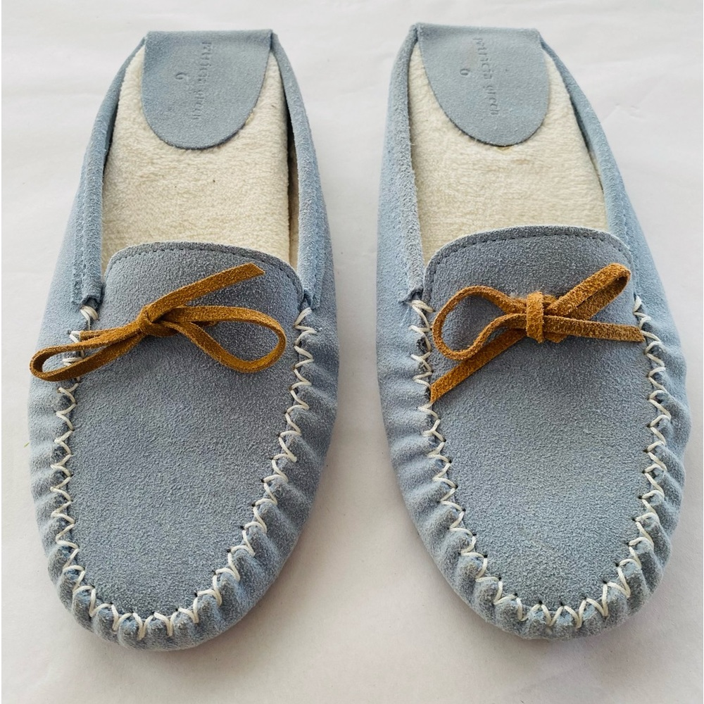 Patricia Green‎ Dusty Blue Genuine Leather Suede Slip On House Slippers Size 6